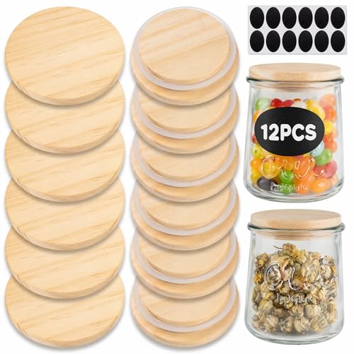 12 Pcs Yogurt Jar Lids Compatible with 5Oz Oui Yogurt Jars with Silicone Sealing RingsBottle Labelfor Kitchen Food Storage (Jar not Included)