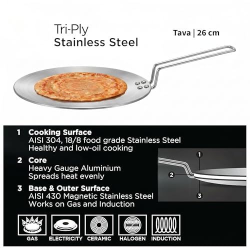 Image of 26cm Triply Stainless Steel Roti Tawa Induction Base