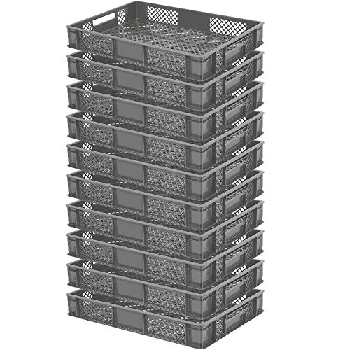 BRB 10x Eurobehälter/Stapelbehälter, LxBxH 600x400x90 mm, Inhalt 15 Liter, grau
