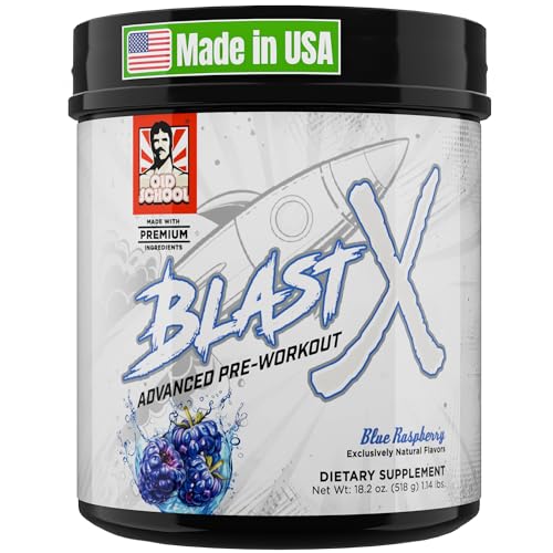 Old School Labs | Blast X Advanced Pre Workout Powder, Intense Energy Booster Preworkout for Men & Women- Blue Raspberry