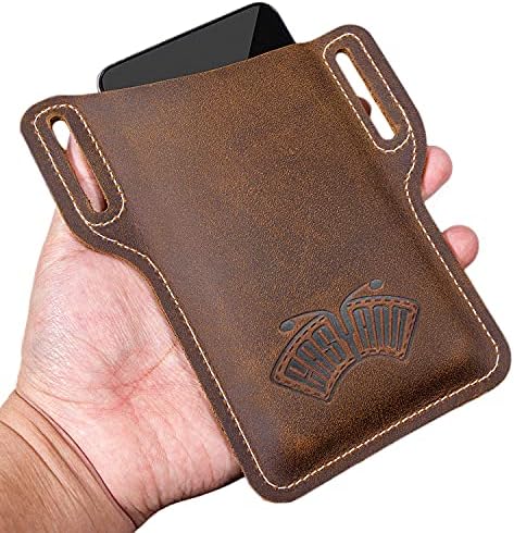 Leather Cell Phone Holster Universal Case Sheath with Belt Hole Brown