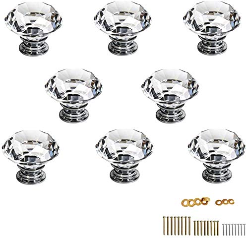 Sumnacon 8 Pcs 1.2 Inch Clear Crystal Glass Door Knobs - Diamond Wardrobe Doorknob/Crystal Glass Drawer Knobs/Cabinet Cupboard Handle Pull Knobs/Door Pull Handle With Screws With 3 Kinds Screws #TOP29