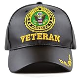 THE HAT DEPOT Official Licensed 3D Embroidered Soft Faux Leather Veteran Military Cap (U.S.Army-Black)
