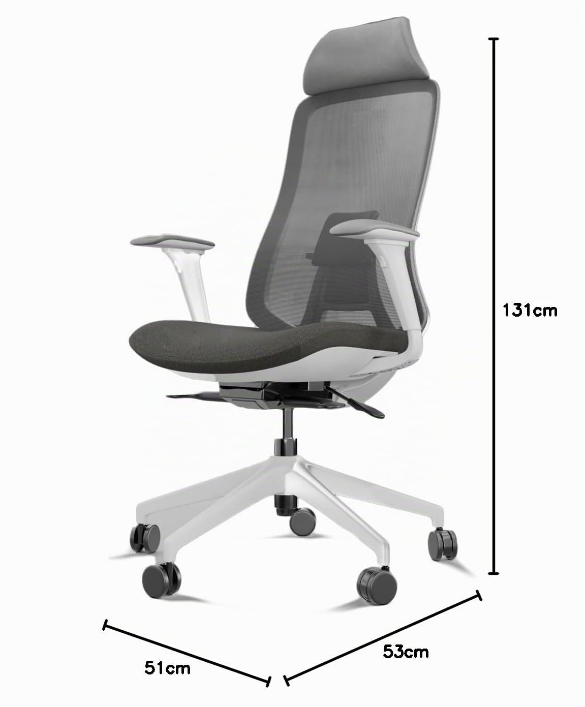 Silla de Escritorio ergonómica Asmara | Silla Gaming ergonómica de Malla +120kg Brazos 4D y Cabezal Integrado (White & Grey)