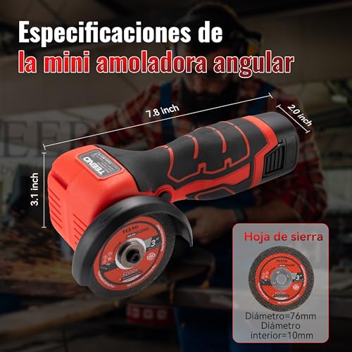 Miniatura 3 de Amoladora Angular Inalámbrica Teeno 19500 Rpm, Radial De Batería 76mm Con 2 Baterías 2000mah, Mini Amoladora Profesional 6 Discos Corte, Kit Completo Caja Plástica - Para Esmerilar, Pulir, Cortar