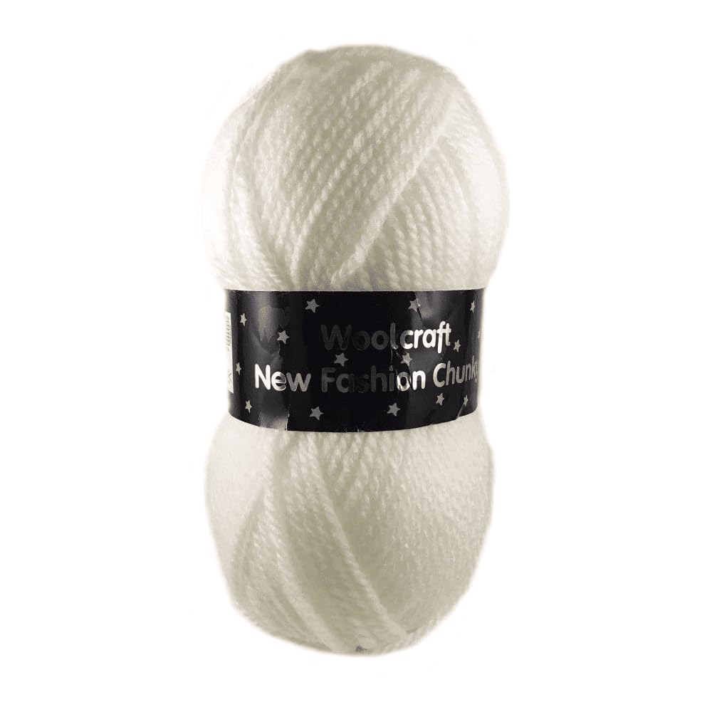 WoolCraft Fashion Chunky Knitting & Crochet Yarn, Great Value Yarn with 27 Colour Combinations in The Range, 100% Acrylic, 150 Metres, 100g Balls, Pack of 3, White