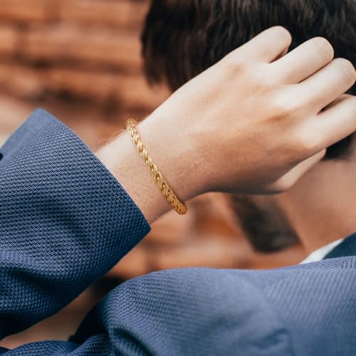 14K Gold Bracelets for Women Non Tarnish Braided Gold Chain Charm Bracelet Gift for Womens Men Hypoallergenic 5 Sizes 6.5'' 7” 7.5” 8” 8.5”2