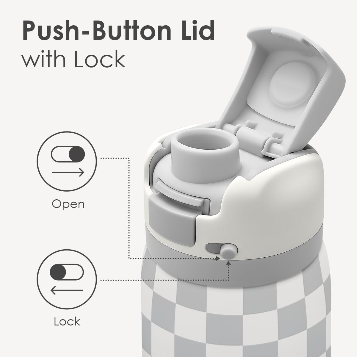 Checkered Insulated Stainless Steel Water Bottle with Straw for Sports and Travel, 32oz, Gifts for Women Girls Friends Teens Birthday Christmas (Grey) - Image 3