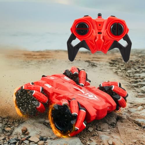 Image of Amazon Brand - Jam & Honey Remote Control Drift Stunt Car Toy | 4x4 RC Car for Kids & Adult | High Speed Racing Car | Omni-Directional Wheels | 360 Rotation | RGB Lights Music | Red