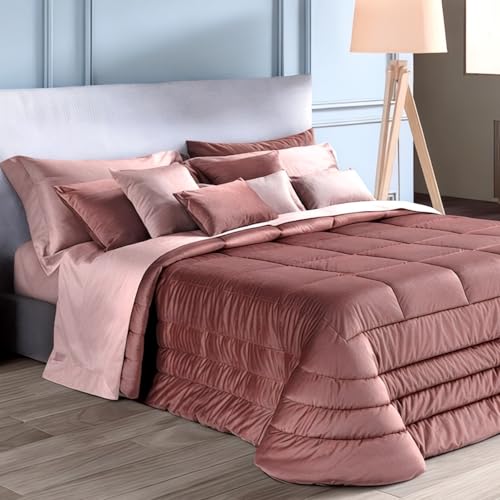 Buccia di Mela Trapunta Piumone Invernale Matrimoniale in Velluto (4-Rosa antico)