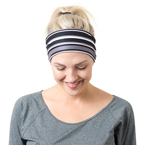 Riptgear Stretch Sport Headband For Women (Black Striped) — Made Of Non-Slip Sweat Wicking Fabric — Great For Yoga, Running Or The Gym — Soft Headband Fits Most Head Sizes — (1-Pack) #TOP4