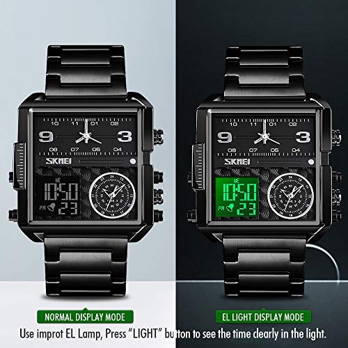 Image of SKMEI Men's Digital Sports Watch, LED Square Large Face Analog Quartz Wrist Watch with Multi-Time Zone Waterproof Stopwatch