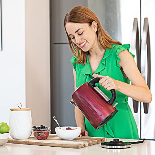 Ovente Stainless Steel Electric Kettle Hot Water Boiler 1.7 Liters - Powerful 1750W Bpa Free W/Auto Shut Off & Boil Dry Protection, Portable Instant Hot Water Pot For Coffee & Tea - Maroon Ks711M #TOP4