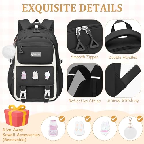 Fitvc School Backpack for Girls - 5PCS Girls Backpack with Lunch Box Set for Kids Elementary Middle High School Students - 18" Large Capacity School Bookbag & Multifunctional Travel Bag by Fitvc - Used condition - Image 4