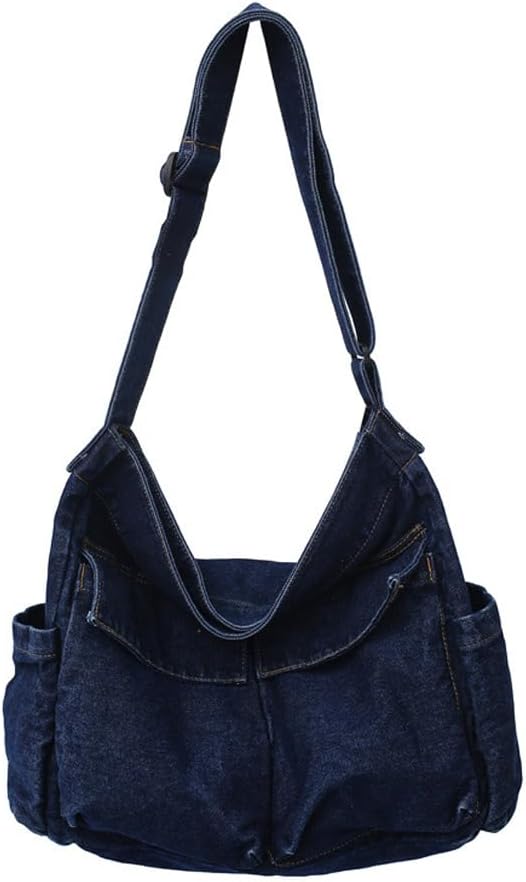 Denim Shoulder Bag Casual Style Lightweight Retro Travel Shopper Crossbody Handbag for Women Jean Tote Purse