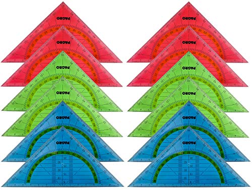 My-goodbuy24 Geometriedreieck - 12 Stück - Flexibles Material - bruchsicher - transparent - Geodreieck für Schule und Büro - farbig (12 x Mix Bunt)