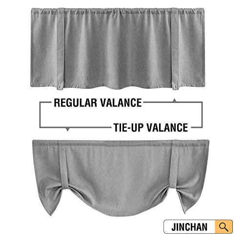 Tie Up Valances For Windows For Kitchen Windows Flax Linen Textured Room Darkening Tie Up Shade Window Curtain 1 Panel Grey 18 Inches Long #TOP6