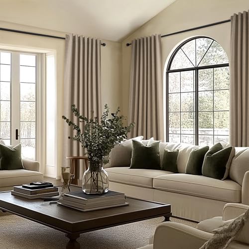 Topfinel 100 Inch Long Black Out Burlap Custom Curtains, Taupe Greige Tweed Pleated Window Coverings, Nursery Winter Boho Farmhouse Heat Sound Block Back Tab Curtains for Sliding Door Bay Window by Topfinel - Image 2