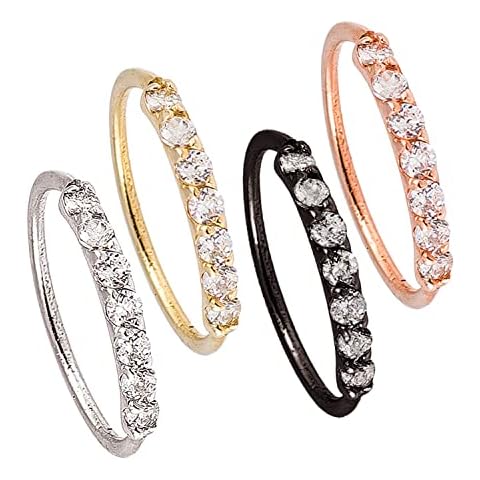 Jewelry Avalanche 925 Sterling Silver Nose Ring, 22G Nostril Hoop Ring, Helix Earring, Cartilage Earring, 9mm Inside Diameter, Prong set 7-CZ Accented - 4 colors Cover