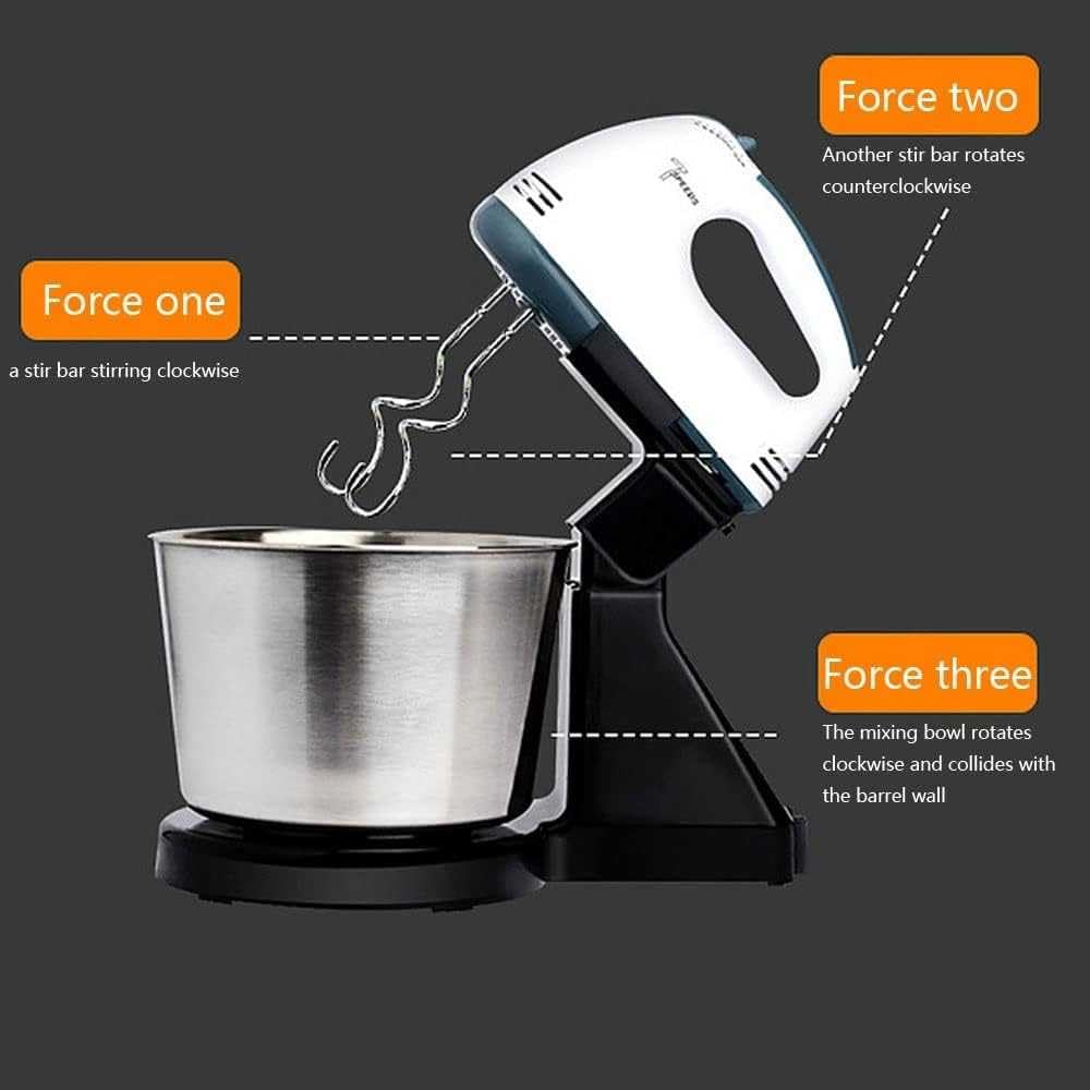 Impastatrice elettrica con Ciotola in Acciaio Inox da 2,5 l, 7 velocità, con Gancio per impastare, Frusta e sbattitore - Impastatrice per cuocere e mescolare