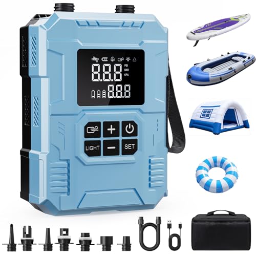 S8 Electric Paddle Board Pump, 22 PSI Cordless Rechargeable SUP Pump, 4X Faster Dual-Stage Inflation & Deflation, Portable Air Pump with LED Light & Auto-Off for SUP, Kayak, Surfing Kite, Boat