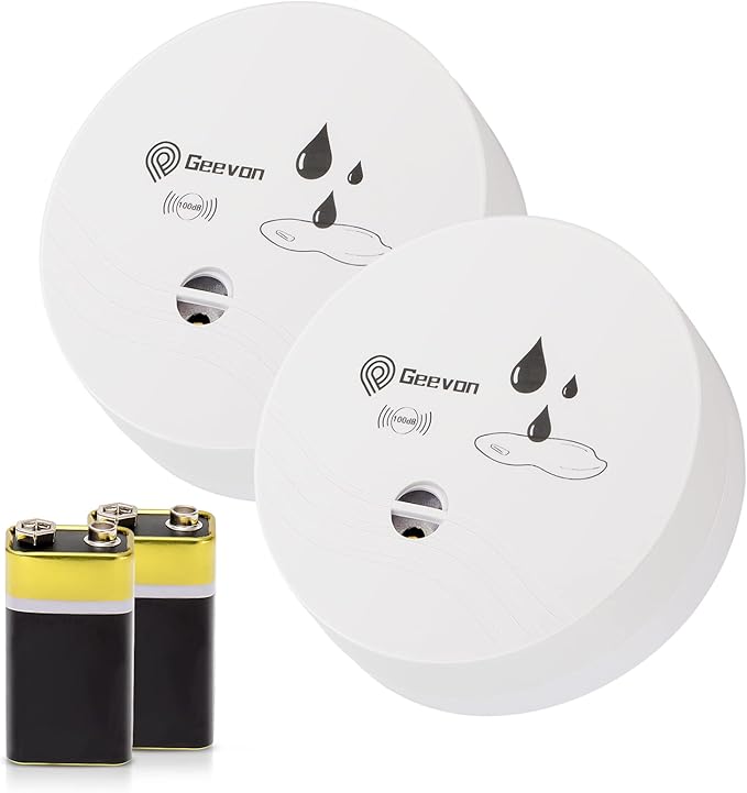 Geevon 2 Pack Water Leak Detectors, 100dB Water Sensor Alarms Flood Detector for Basements