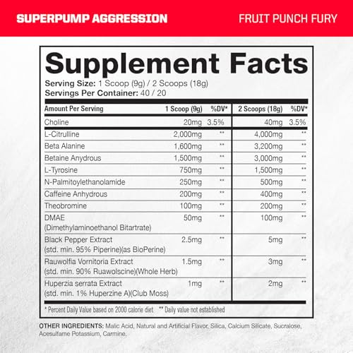 Image of Gaspari Nutrition SuperPump Aggression Pre-Workout: Energy, Focus, Endurance and Recovery, with Creatine and Caffeine (40 /20 Servings, Fruit Punch Fury)