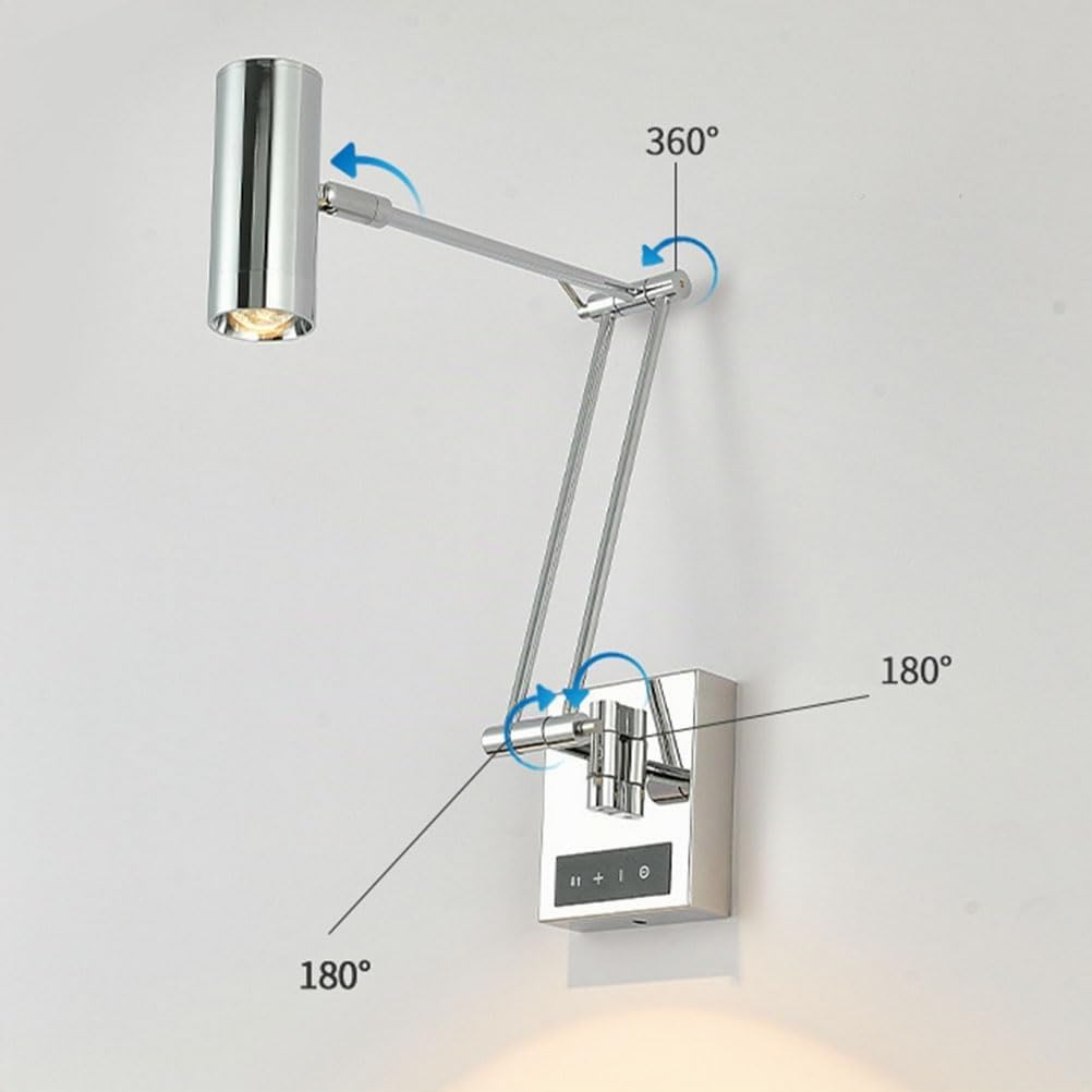 AoLa Chrom Wandlampe mit Schalter Touch Dimmbar Wandleuchte Verstellbare Schwenkarm Wandstrahler 3000K-6000K Nachttischlamp Wand Leselampe Modern Wandbeleuchtung für Schlafzimmer Wohnzimmer Studie