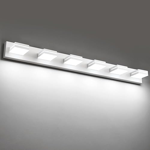 Miniatura 12 de SineRise - Lámpara LED para tocador de baño - Moderna lámpara regulable de acrílico con acabado blanco mate para iluminación de pared sobre el