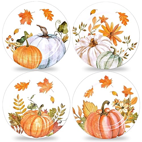 4pc Fall Thanksgiving Dinner Plates Set, Watercolor Autumn Pumpki...