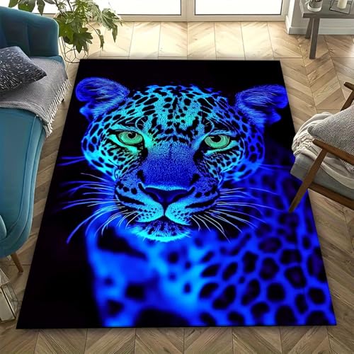 Tapis imprimé 3D léopard 200x300 cm antidérapant à poils courts pour salon - 2