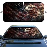 Qoueucc American Flag Eagle Car Windshield Sun Shade, 59' L x 31.5' W, UV Protection, Universal Fit