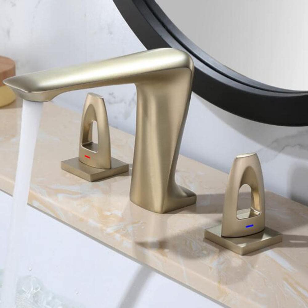VDOQTLJT Bathroom Faucet Three Hole Double Handle Bathtub Brass Basin Faucet-Grey(Nero)