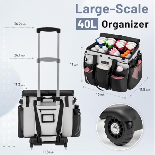 Image of LOEUO Large Cleaning Caddy for Cleaning Supplies Organizer, Rolling Cleaning Caddy Bags with Wheels for Housekeepers, Cleaning Carts on Wheels for Home Car Office Picnic