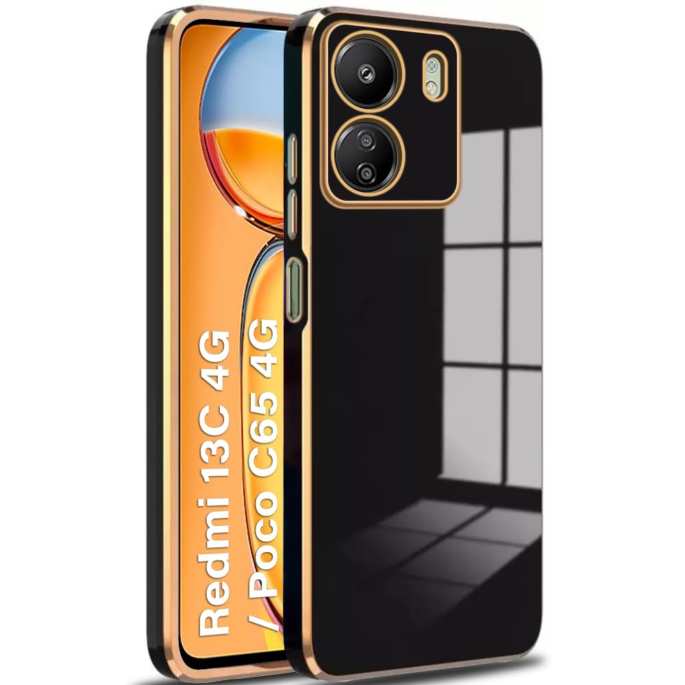TheGiftKart Luxurious Golden-Plated Back Cover Case for Mi Redmi 13C 4G / Poco C65 | Raised Lips for Camera & Screen Protection | Shockproof Design | Back Cover for Redmi 13C / Poco C65 (TPU, Black) (B0CPJPPH9X) Amazon Price History, Amazon Price Tracker