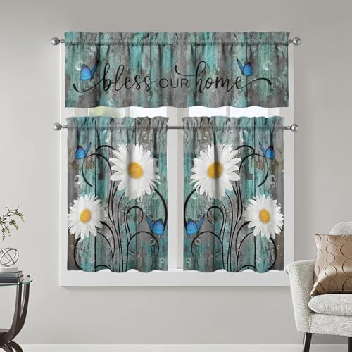 Image of Daisy Kitchen Curtains 3 Piece Set Tier Valance Window Decor
