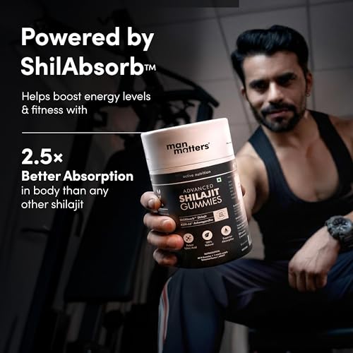 Image of Man Matters Pure Shilajit /Shilajeet Gummies Advanced with Lab-Tested Fulvic Acid & KSM 66 Ashwagandha | Boosts Fitness, Improves Energy Levels & Helps Manage Stress | Pack of 60