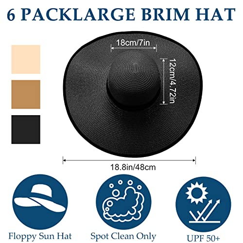 6 Pcs Sombreros de Paja para Mujer con Ala Ancha miniatura 2