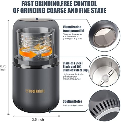 COOL KNIGHT Herb Grinder [large capacity/fast/Electric ]-Spice Herb Coffee Grinder with Pollen Catcher/- 7.5" (Grey) - 4