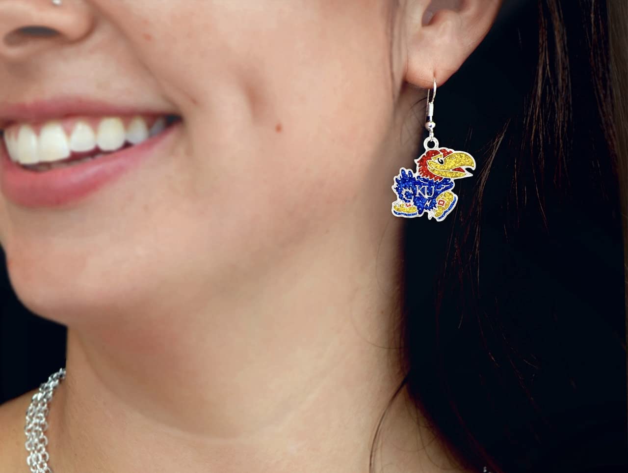 Kansas Jayhawks Game Day Glitter Earrings Jewelry Gift Licensed KU