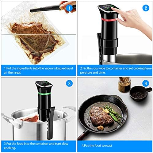 Bild 5 - Sous Vide, 1100W Sous-Vide Garer Stick Präzisionskocher Immersion Tauchzikulator Präzisionskochtopf, 25℃-95℃ Temperaturbereich (±0,1 °C) Digital Timer, LCD Touch-Display, Ultraleise, Edelstahl