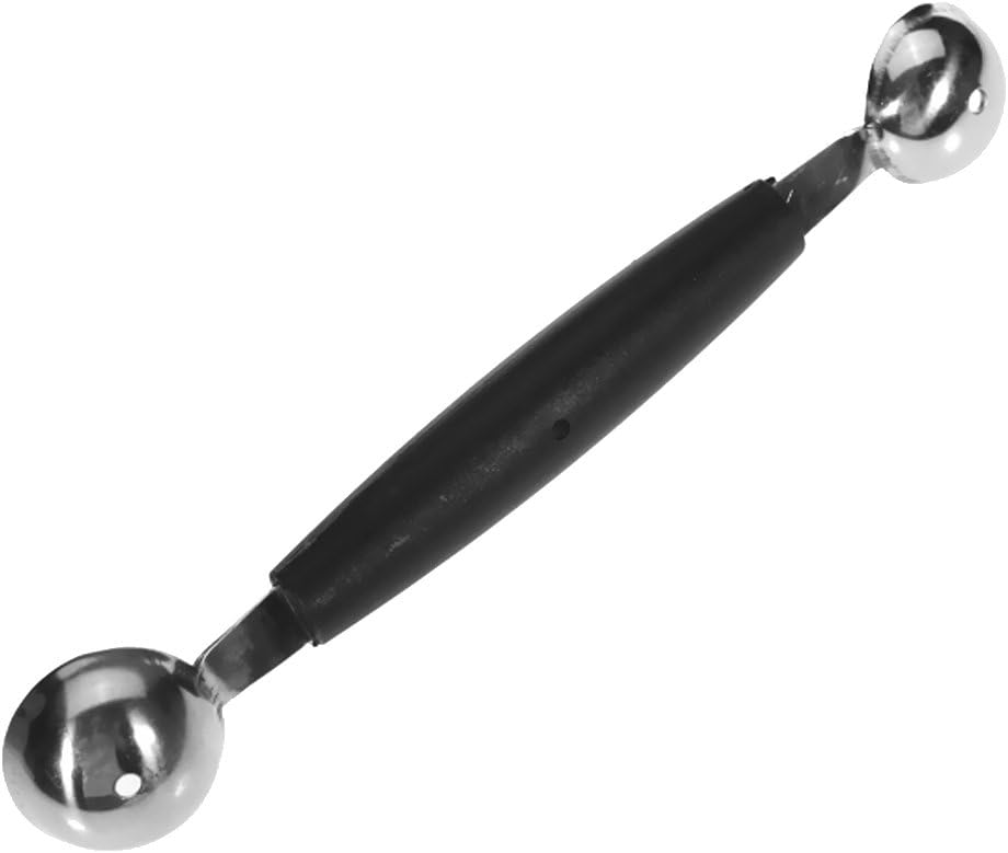 Double-End Melon Baller Scoop Fruit Spoon, Silver & Black