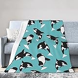 Killer Whale Blanket Super Soft Warm Bedding Bed Throw Blankets Cool for Couch Bedroom Sofa Office Car Decor, All Season Cozy Flannel Plush Blanket Gifts for Girls Boys Adults, 60'X50'