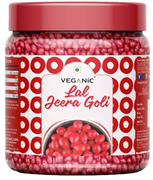 Veganic Jeera Goli Red - 400gm | Digestive Khatti Meethi Jeera Goli | After Meal Mukhwas Candy