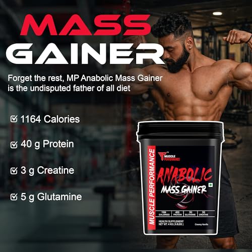 Image of Anabolic Mass Gainer, 4kg, Creamy Vanilla | High Protein Carbs, With Creatine, BCAA & Glutamine, Digestive Enzymes, For Muscle Gain & Fast Growth