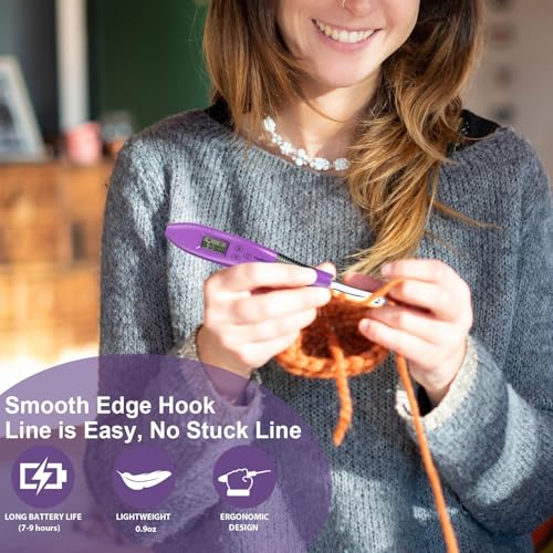Image of Light Up Crochet Hook Set with 24 Sizes, Lighted Everything Counting Kit | Digital stitch & row counter, dual ergonomic handles, reinforced connection, bag, organizer and 1-year warranty