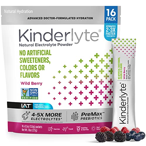 Kinderlyte Electrolyte Powder, Advanced Hydration, Easy Open Packets, Supplement Drink Mix (Wild Berry, 16 Count) #TOP11