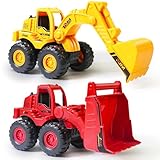 Beestech Construction Toys, Friction Powered Excavator Loader Truck Vehicles, Beach Sand Sandbox Toys for 3, 4, 5 Years Old Boys Kids Girls (2 Pack)