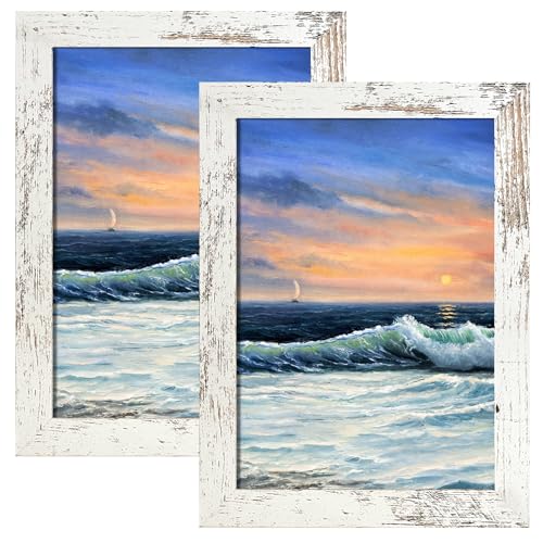 Image of LUCKYLIFE 5x7 Picture Frame Distressed White for Wall Mounting or Tabletop Display, 2 Pack