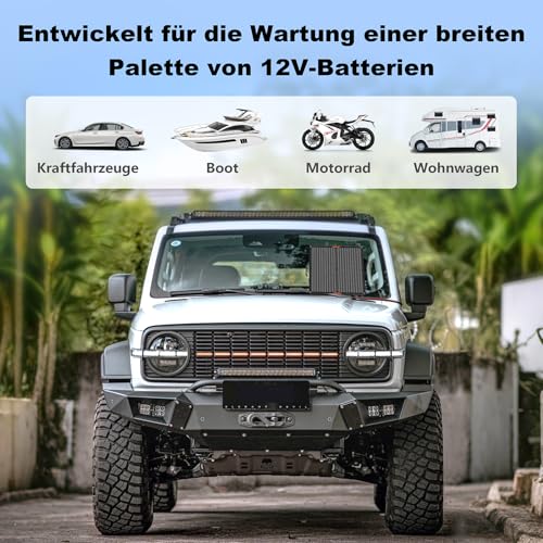 MHPOWOS 12 Volt 30 Watt Solar Autobatterie Ladegerät, Solarpanel 30W, wasserdichtes Solarstrom-Ladegerät und -Wartungsgerät mit Krokodilklemme